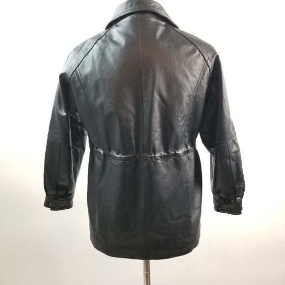 Black Saddle Leather MOTO Jacket  Coat Faux Fur Liner Removeable Size L - Picture 3 of 12